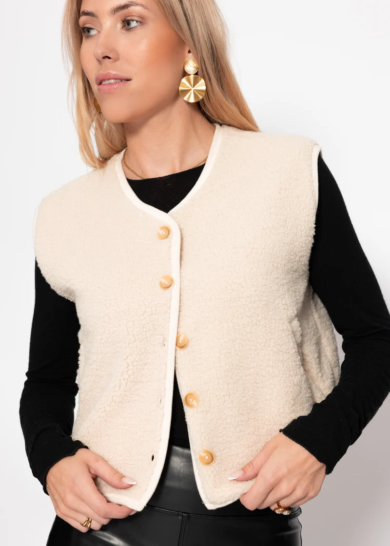 Teddy Weste mit Knöpfen - beige