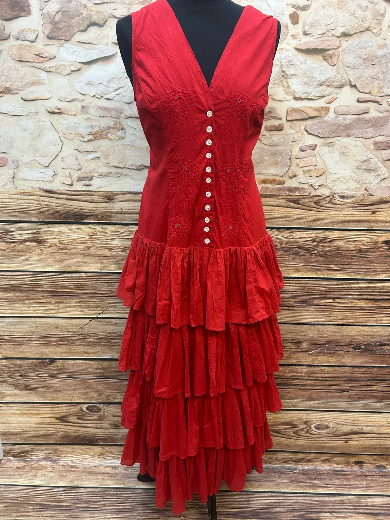 Vintage Kleid Gr. 42 (UK 14) – Rot aus Baumwolle