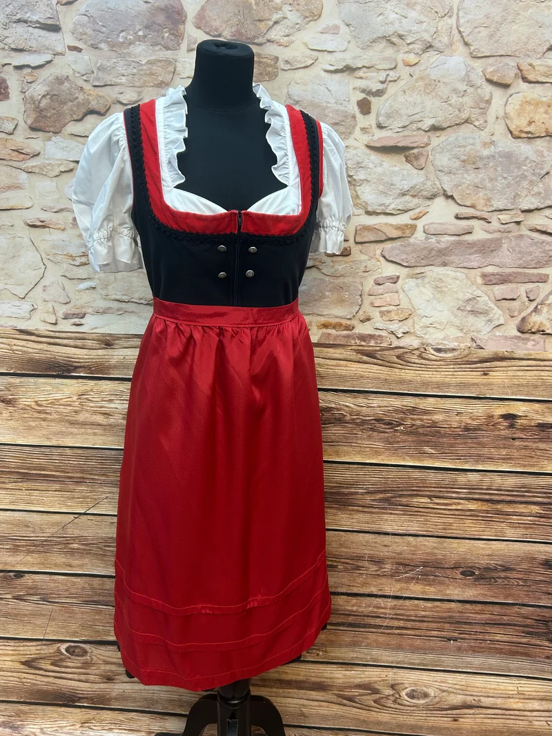 Vintage Dirndl rot schwarz - 3-teilig, Gr. 42/44
