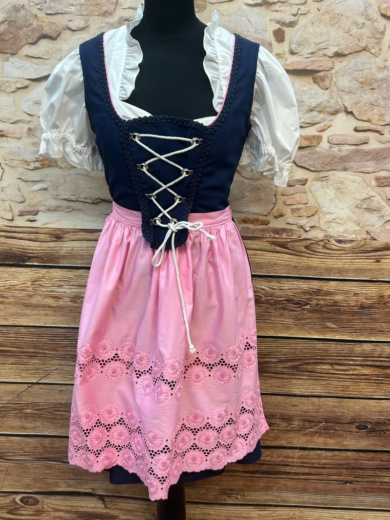 Vintage Dirndl dunkelblau rosa - 3-teilig, Gr. 44