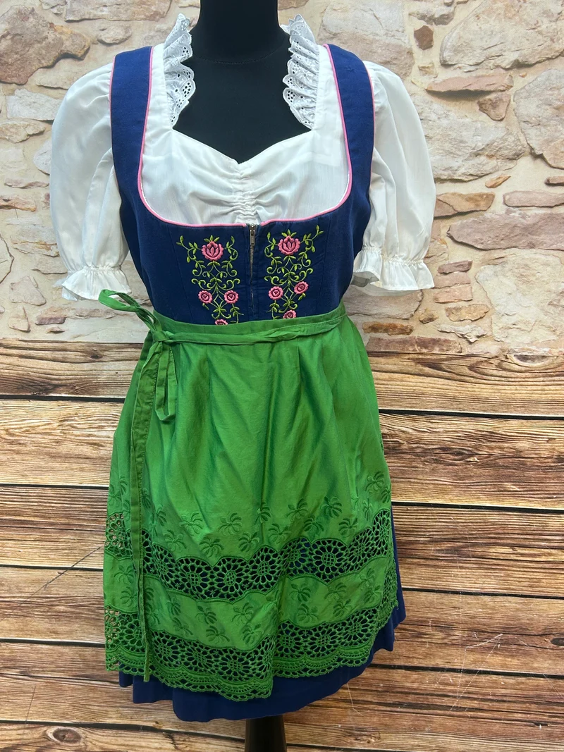 Vintage Dirndl blau grün - 3-teilig, Gr. 42