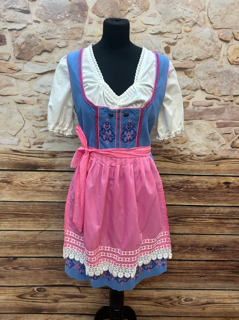 Vintage Dirndl blau rosa - 3-teilig, Gr.42
