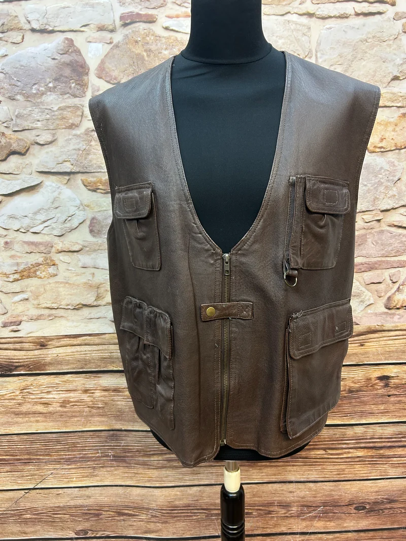 Vintage Leder-Weste – Braun - Gr.XXL