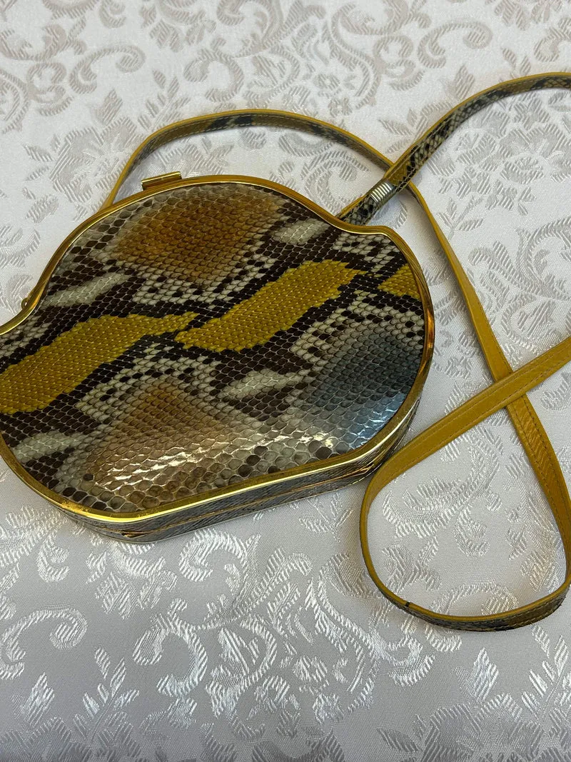 Vintage Clutch Pythonleder Herz 60er 70er Luxus Tasche