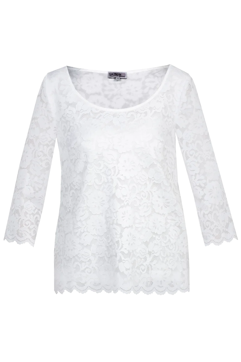 Trachtenbluse Blusenshirt mit Spitze und 3/4-Arm