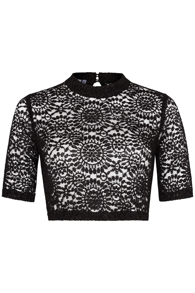 Hochgeschlossene Dirndlbluse mit Spitze