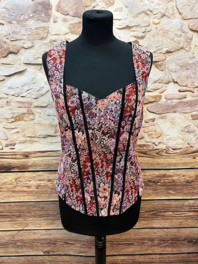 Vintage Damen Weste mit floralem Muster | Gobelin-Stil Gr.46