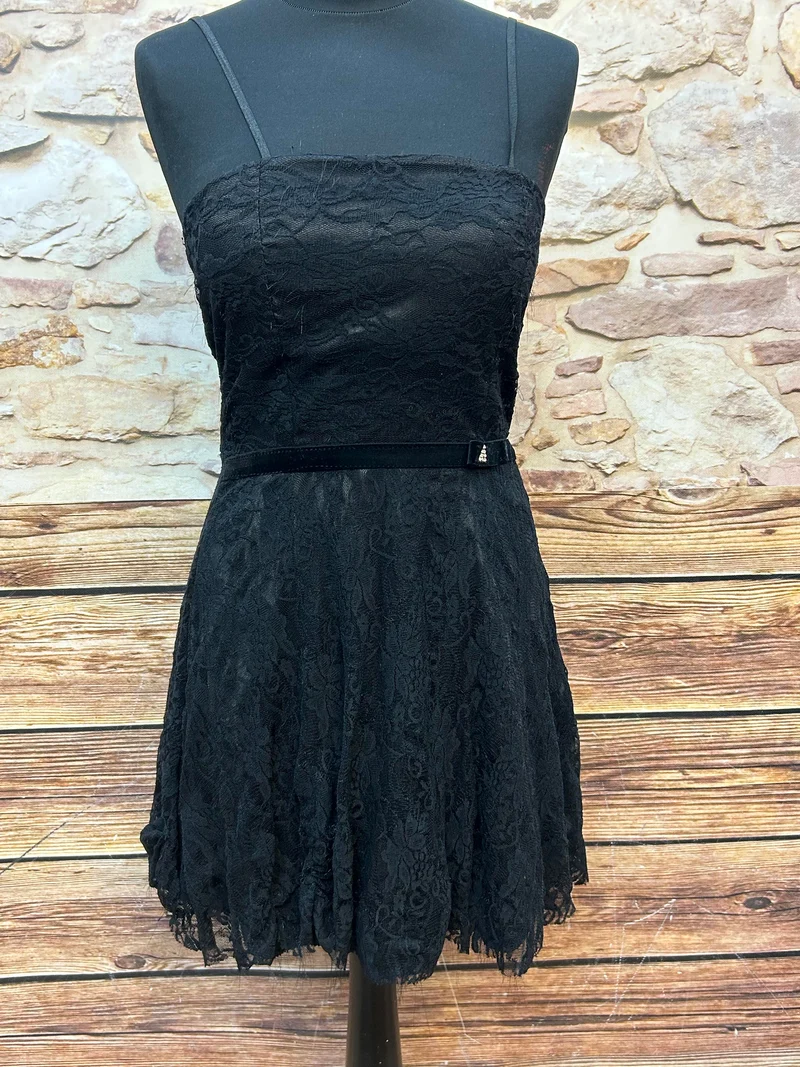 Vintage Trägerkleid mit Spitze & Strassdetails – Gr. L (ca. 34)