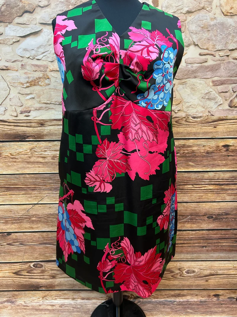 Original Vintage Kleid mit Weinreben-Print – Gr. 52
