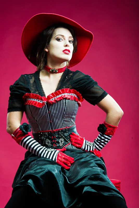 Steampunk Korsett Gestreift Gr. 34 in Rot-Schwarz