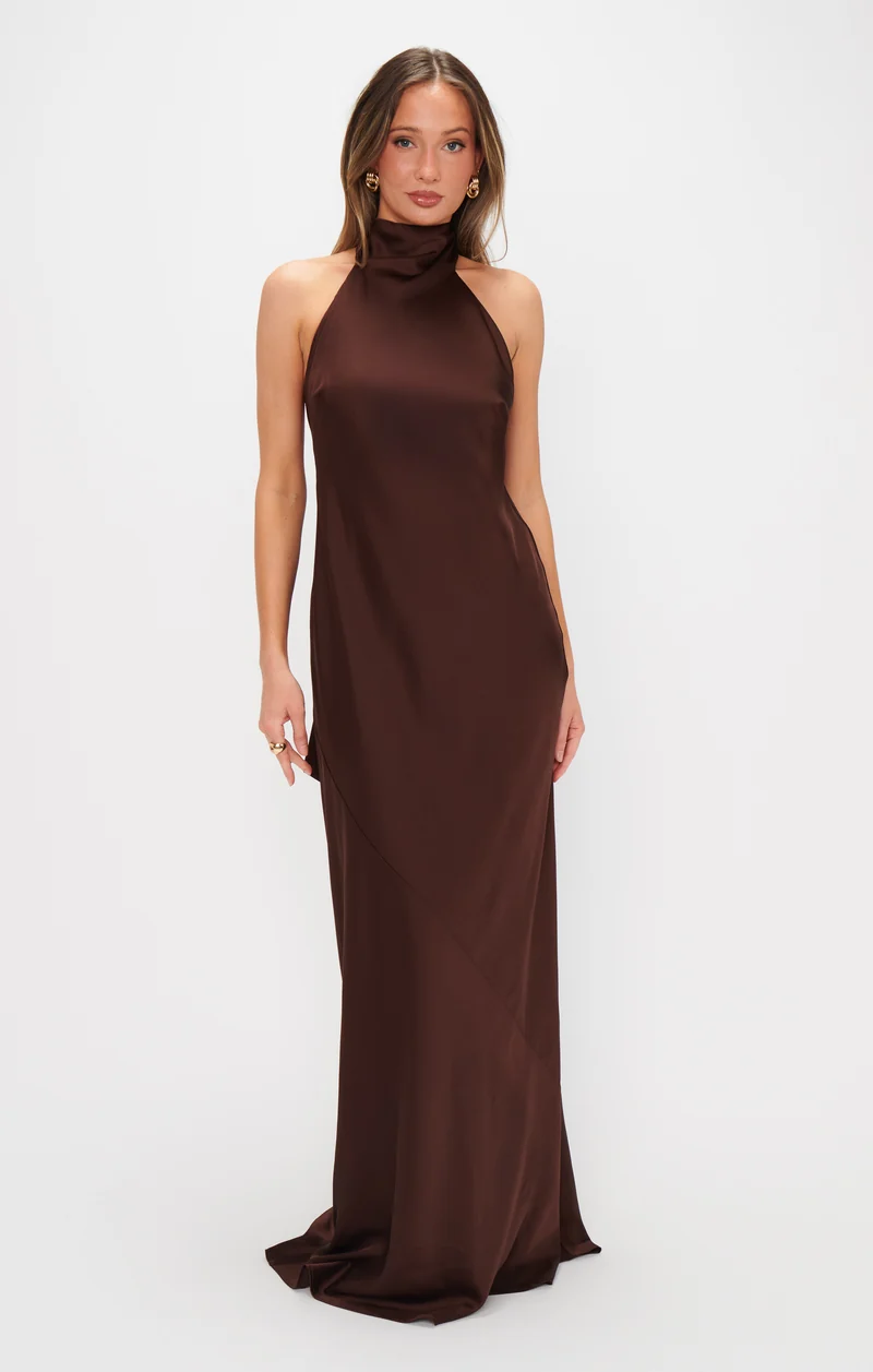 Lisa Maxi Dress ~ Chocolate Luxe Satin