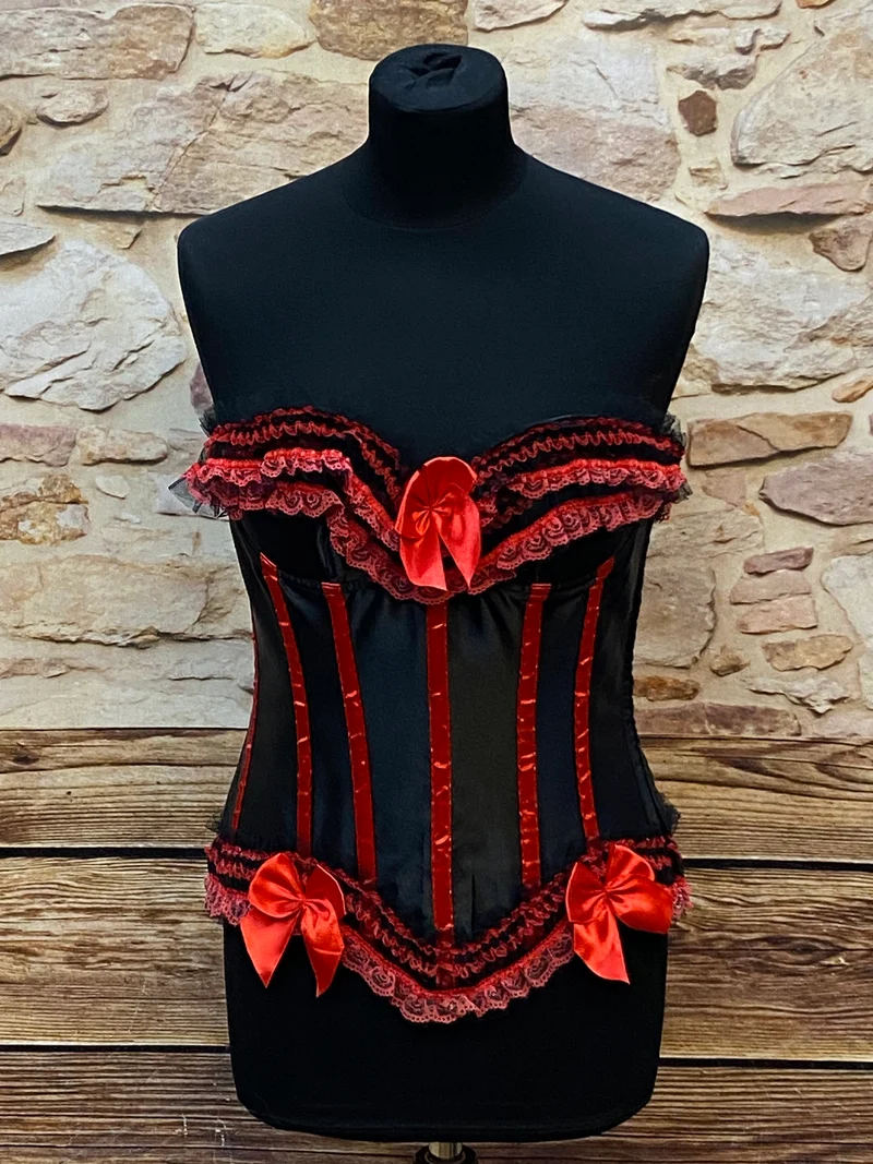 Vintage Corsage 50er Jahre Stil in rot schwarz – Gr.38