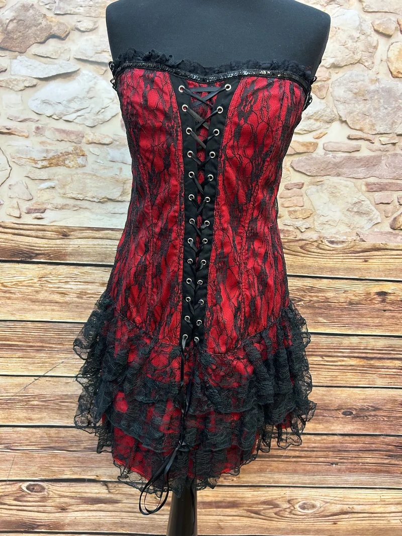 Vintage Corsagen-Kleid rot Größe M