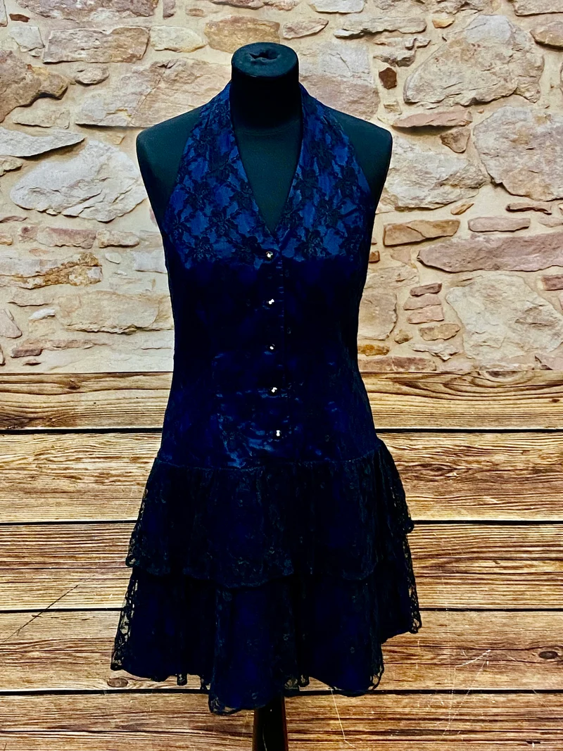 Vintage Corsagen-Kleid blau Größe 38