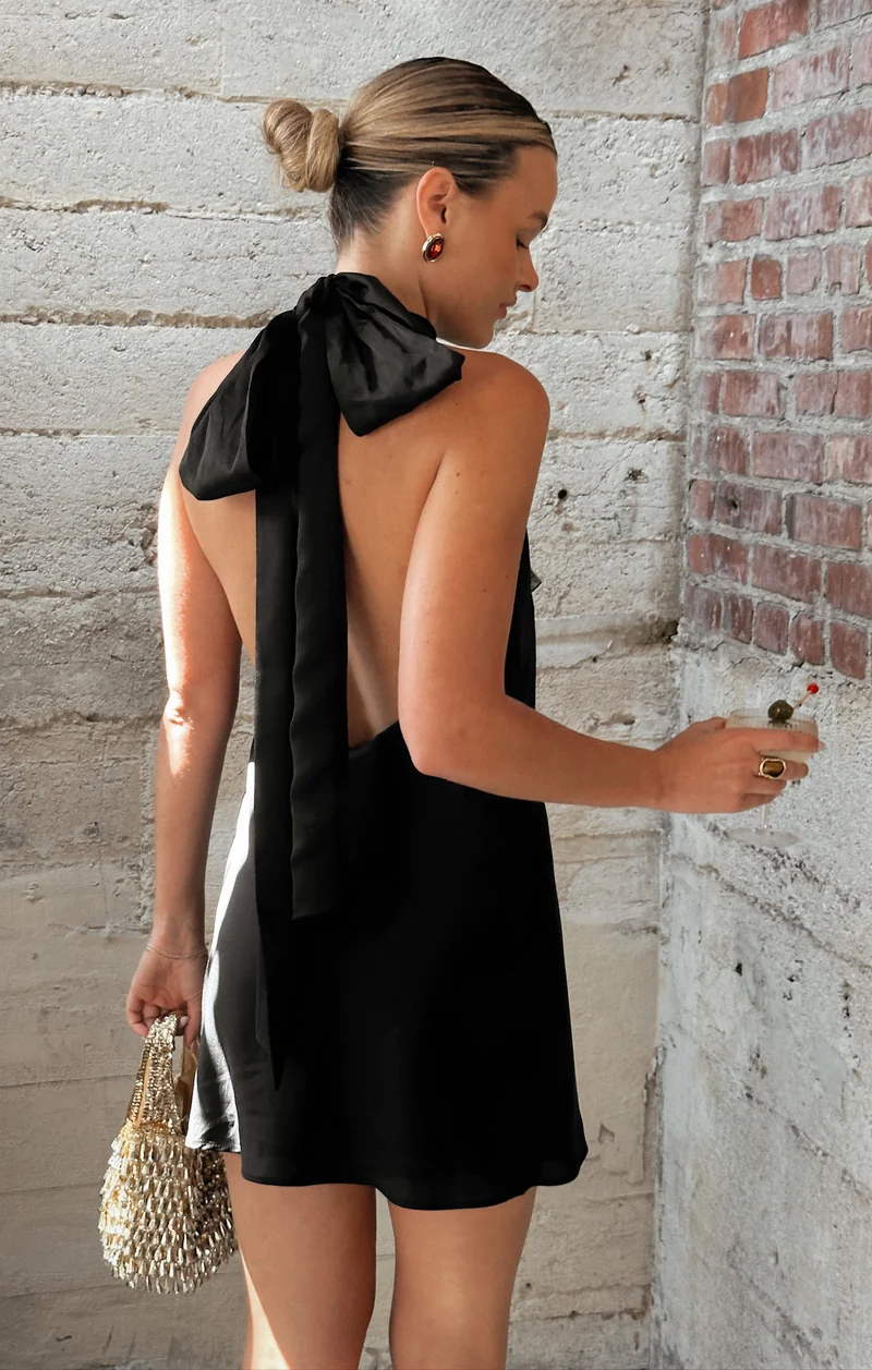 Lisa Mini Dress ~ Black Luxe Satin
