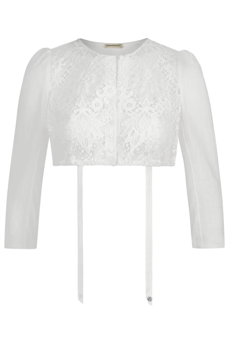 Dirndlbluse mit 7/8- Ärmeln und Spitze