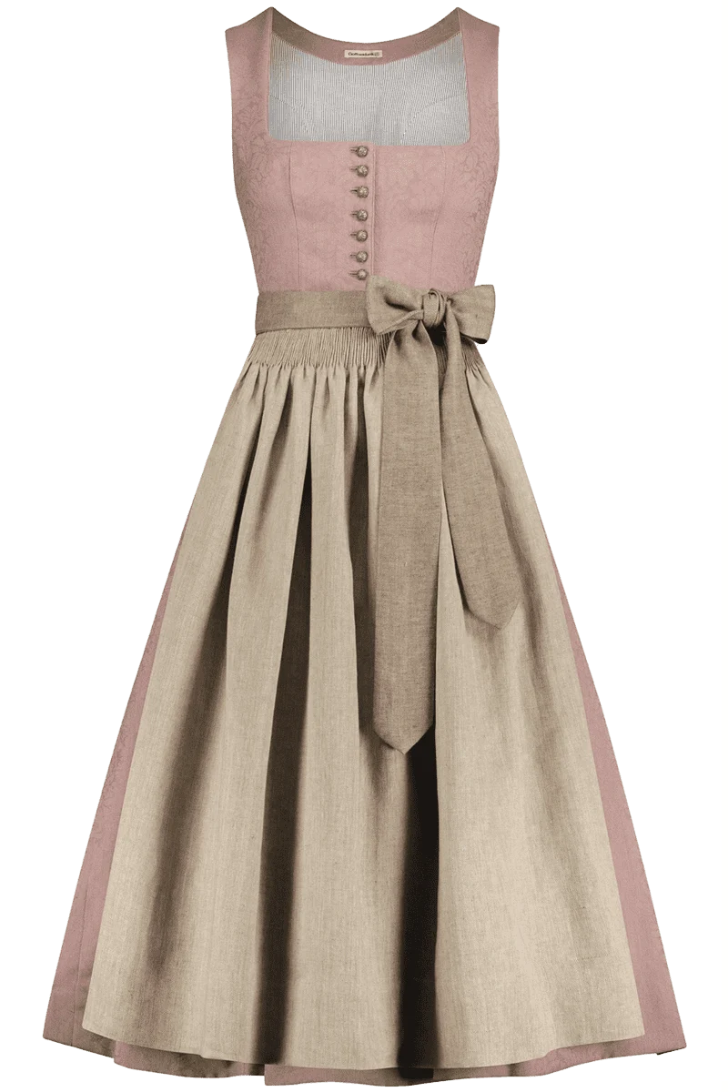Dirndl lang mit Faltenrock und goldenen Knöpfen