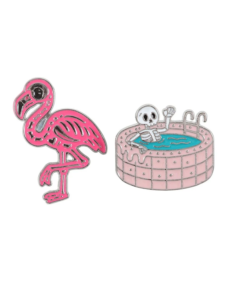Dead Cool Skeleton & Flamingo Pins 2 St.