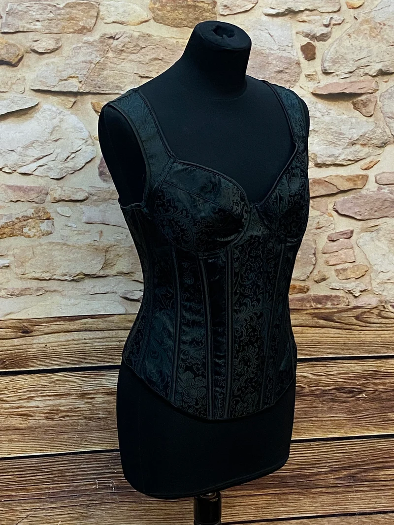 Vintage Korsett Schwarz Gr. 38 mit floralem Muster