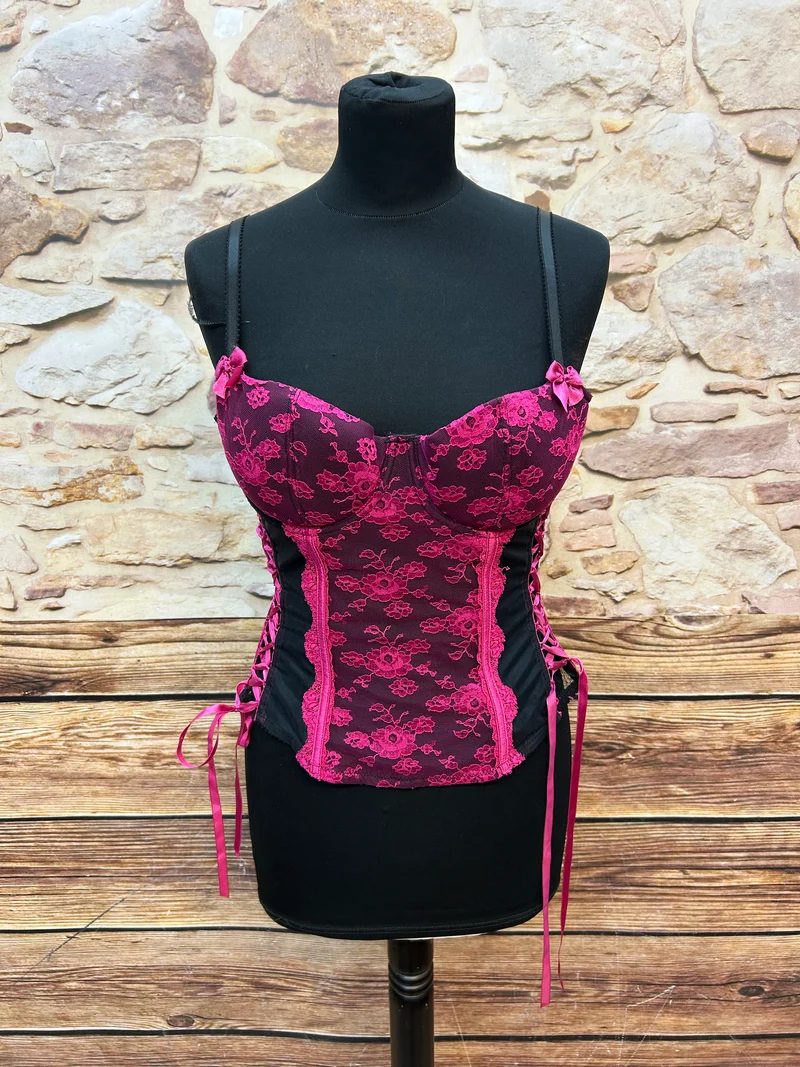 Vintage Korsett - Pink Schwarz - Größe 80B