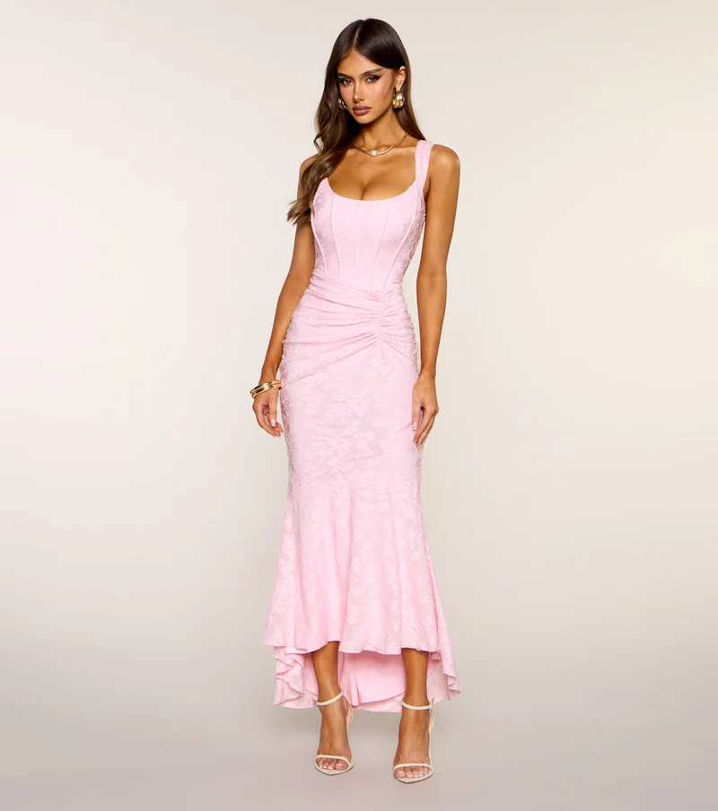 Sculpted Grace Jacquard Midi Dress