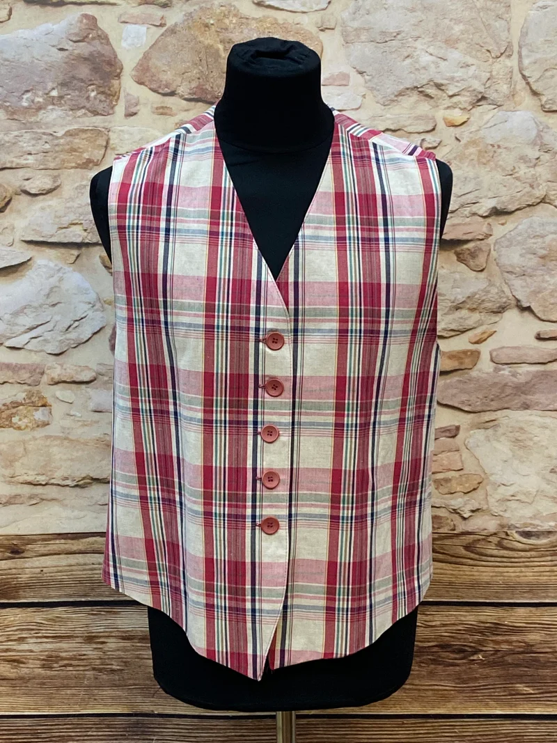 Vintage Damen Weste kariert Leinen Viskose Giacassa Größe 42