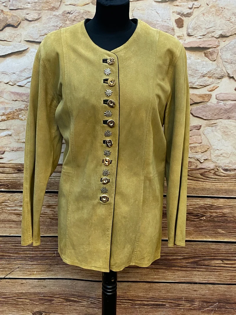 Vintage Trachtenjacke Damen Gr. 40 Vice Country Leder Gelb
