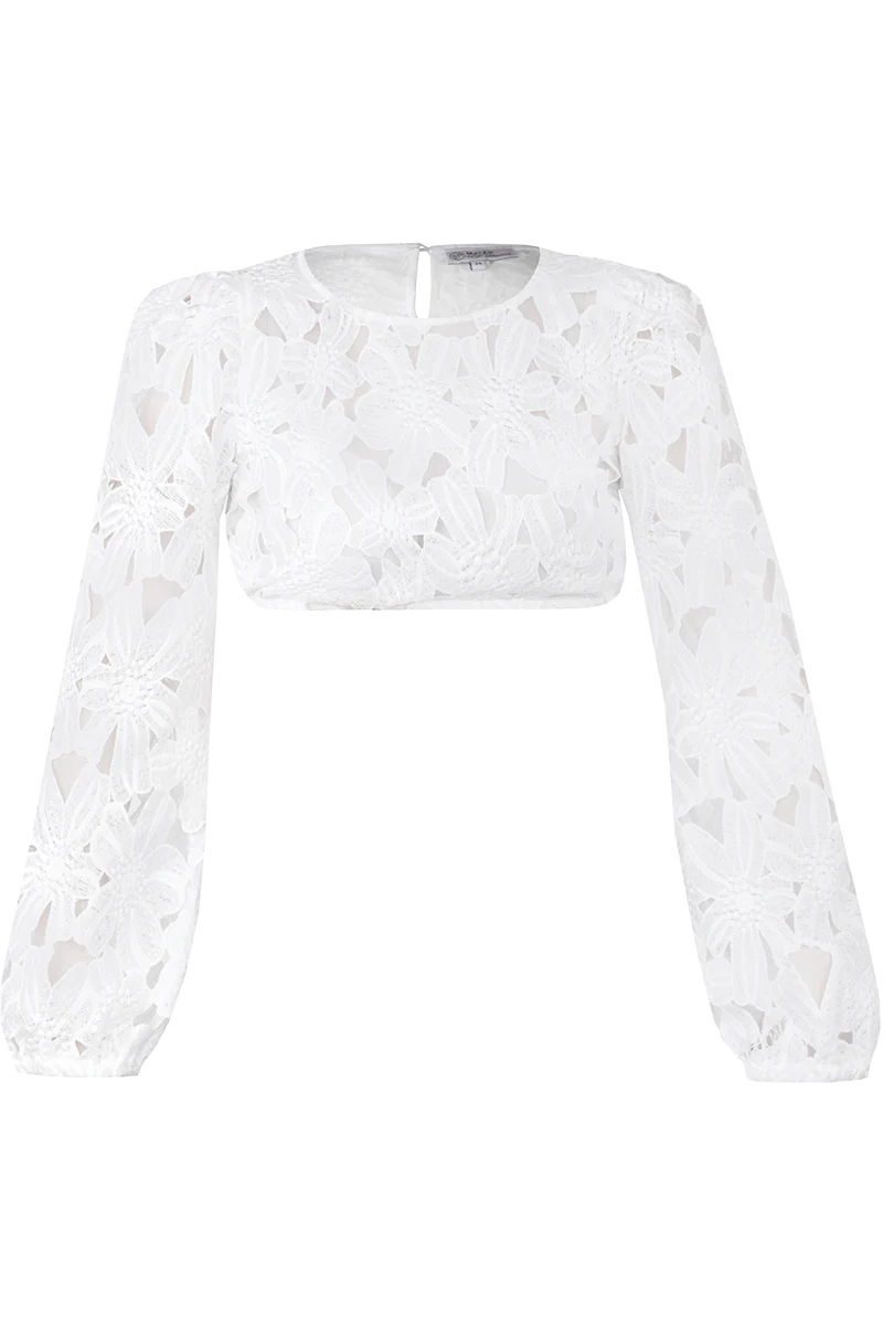 Dirndlbluse Blumenstickerei mit langen weiten Ärmeln