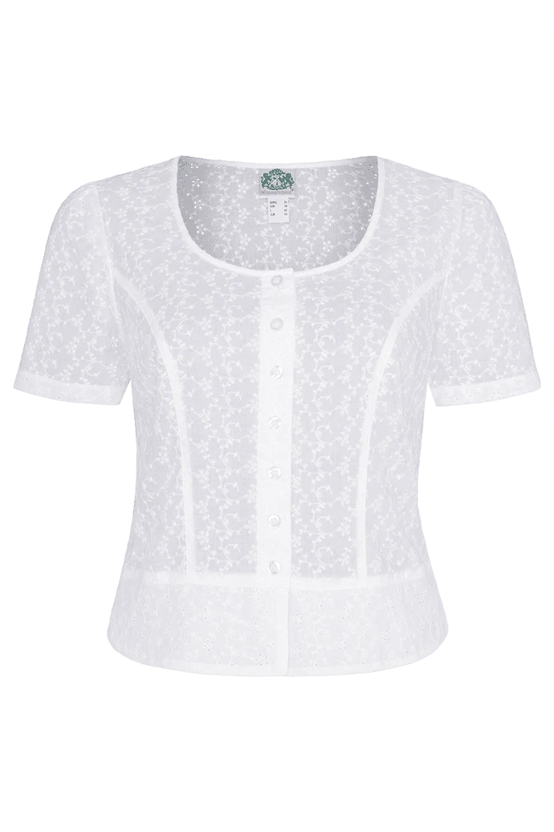 Trachten Miederbluse mit floralen Lochmuster kurz
