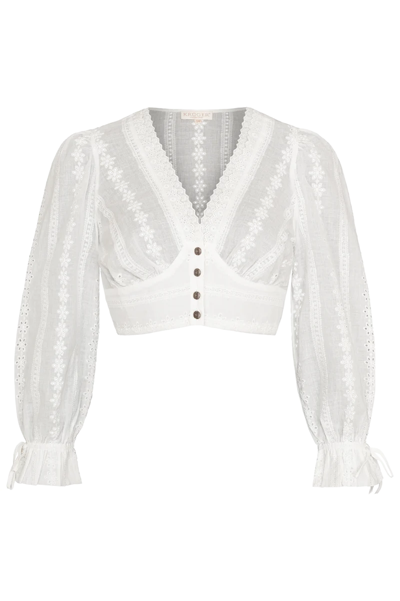 Dirndlbluse mit weiten Ärmeln und Lochmuster