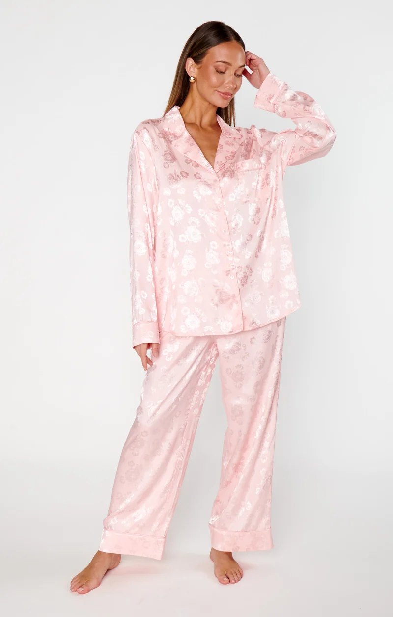 Classic Cropped PJ Set ~ Pink Floral Silky