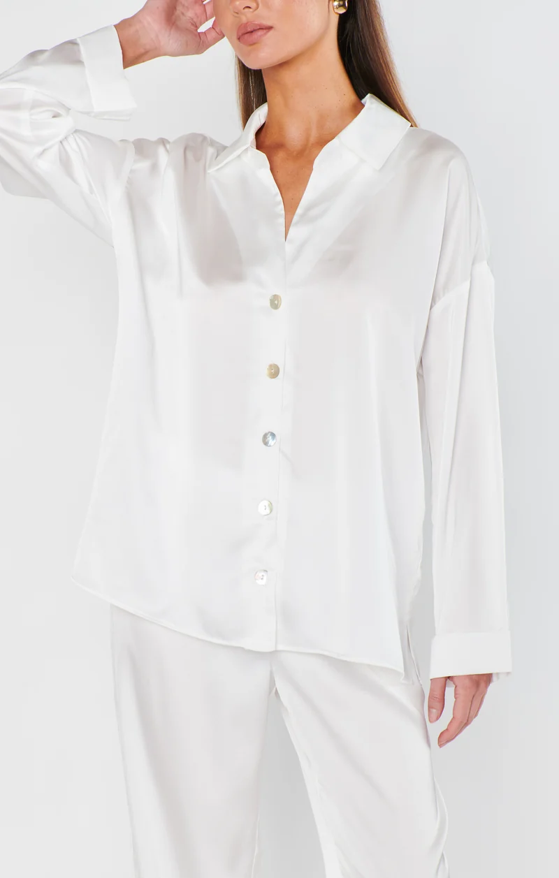 Always and Forever Button Down ~ Ivory Luxe Satin
