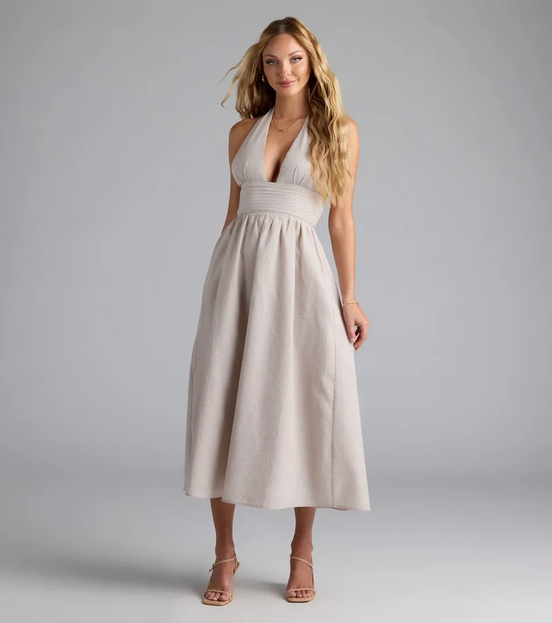 Cup Of Tea Striped Halter Midi Dress With Pockets