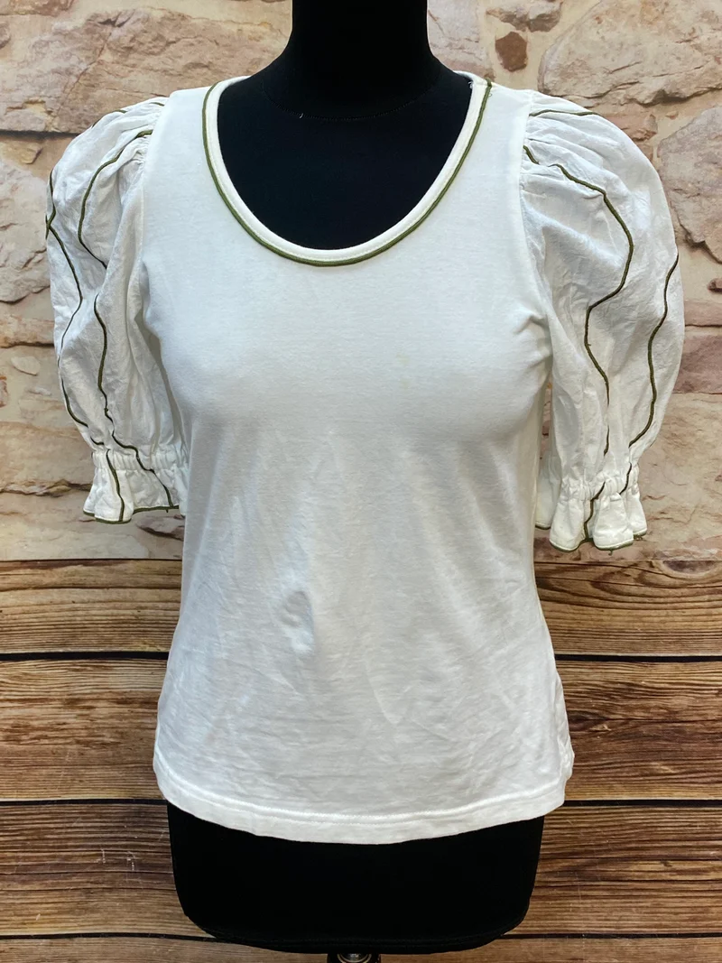 Meico Landhaus Look Trachtenshirt Damen Gr. 38 Weiß Baumwolle