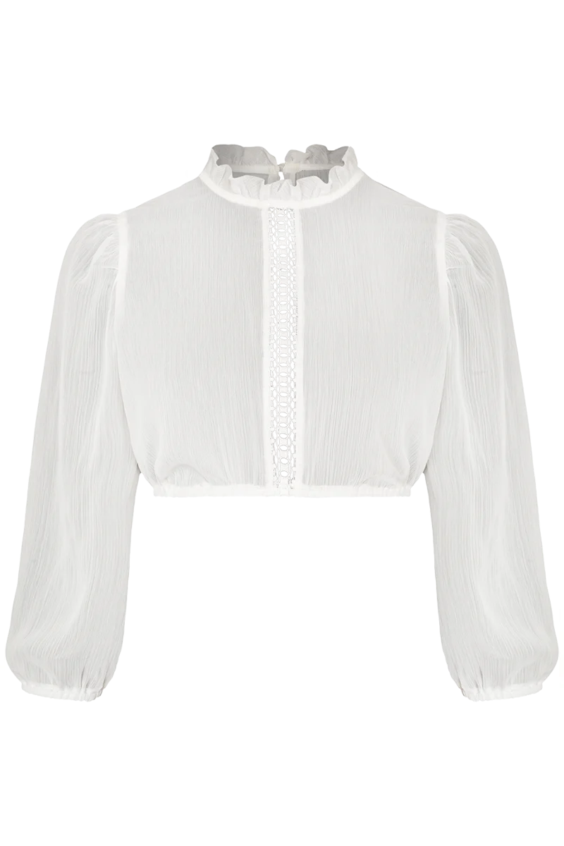 Dirndlbluse mit hochgeschlossenem Ausschnitt und 3/4-Ärmeln
