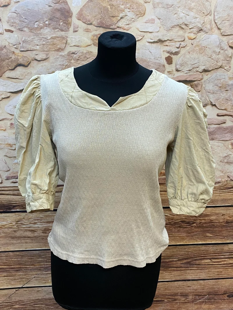 Vintage Trachtenbluse beige - Landhausstil, Gr. 38