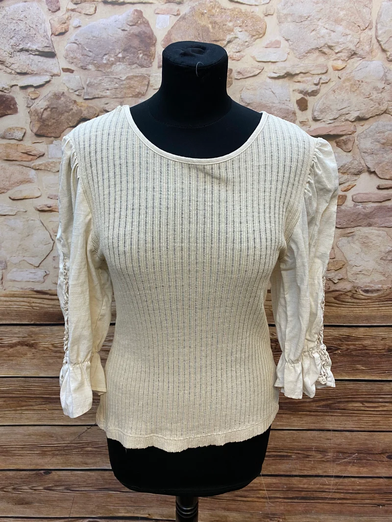 Trachtenbluse - Landhausstil - beige - Gr. 36