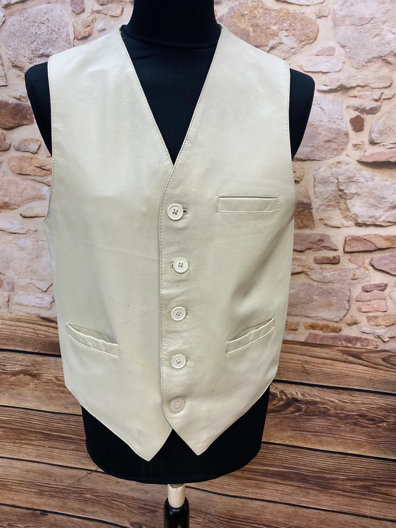 Lederweste - Vintage – Creme, Gr. L