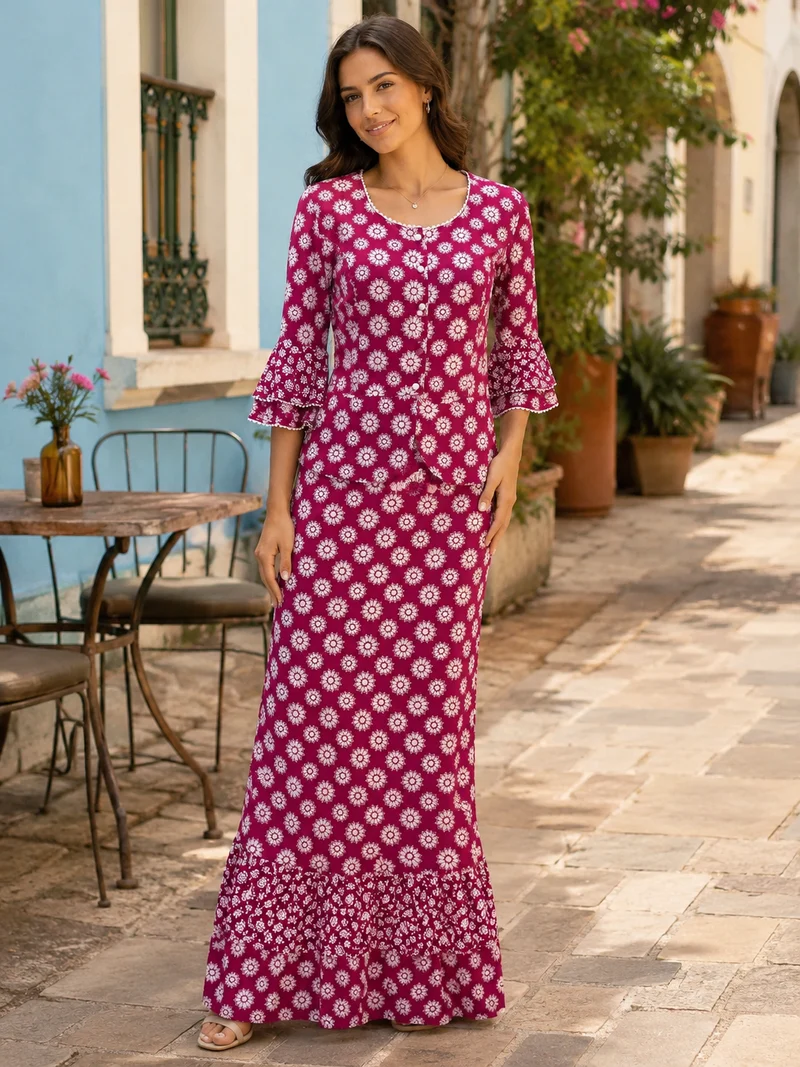 Romantisches Vintage-Kostüm in Blumenmuster, Größe 38