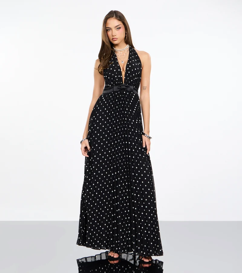 Agnes Polka Dot Chiffon Formal Dress