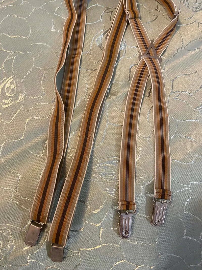 Schmale Vintage-Hosenträger in Braun- und Gelbtönen