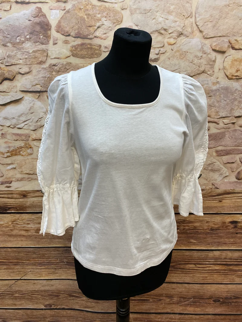 Trachtenshirt Damen Creme Gr. 38 mit Puffärmeln Landhausstil
