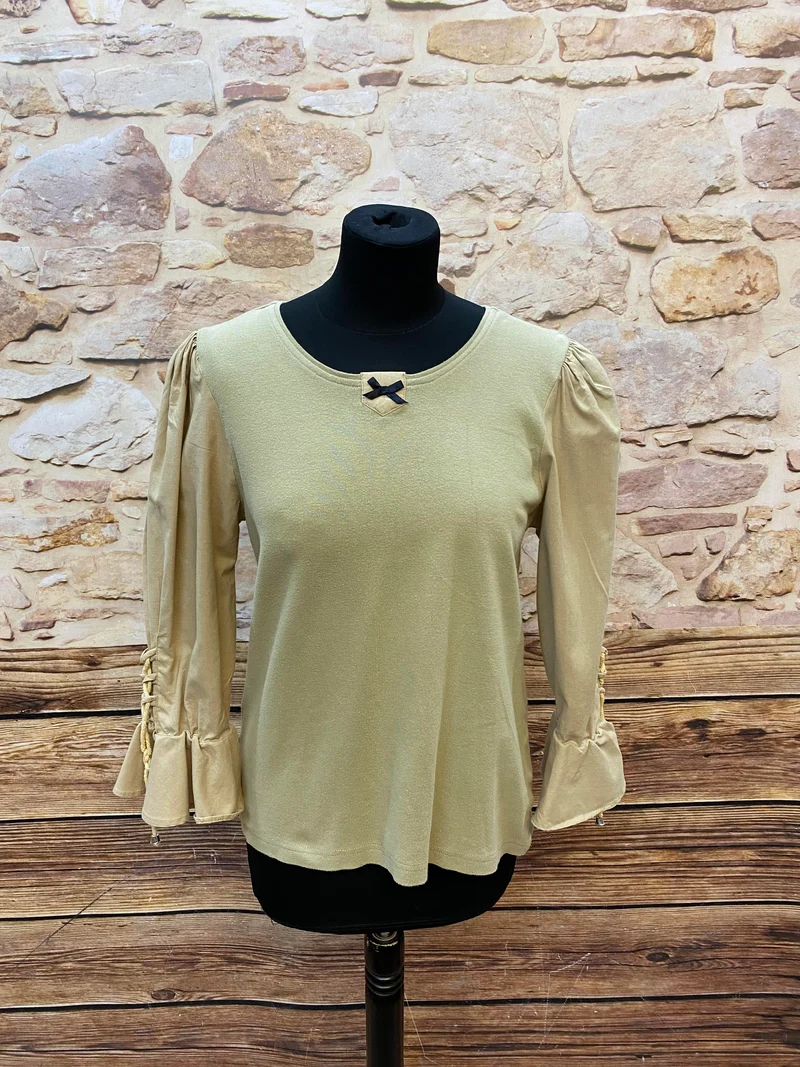 Vintage Trachtenshirt Damen Beige Gr. 36 Folk Line Landhausstil