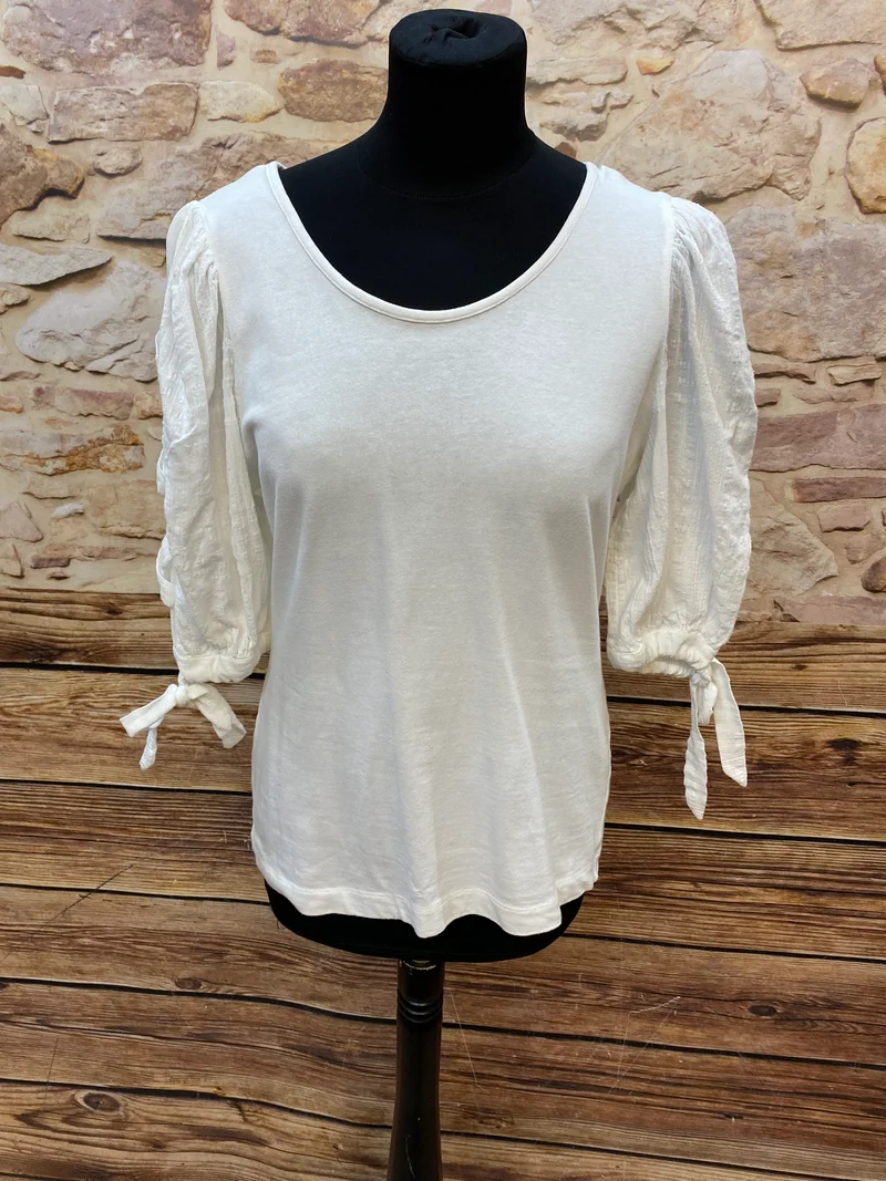 Vintage Trachtenshirt Damen Creme Gr. 40 MEICO Landhaus Look