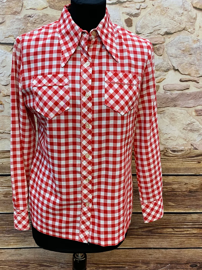 Vintage Trachtenbluse rot weiß kariert Gr. 40