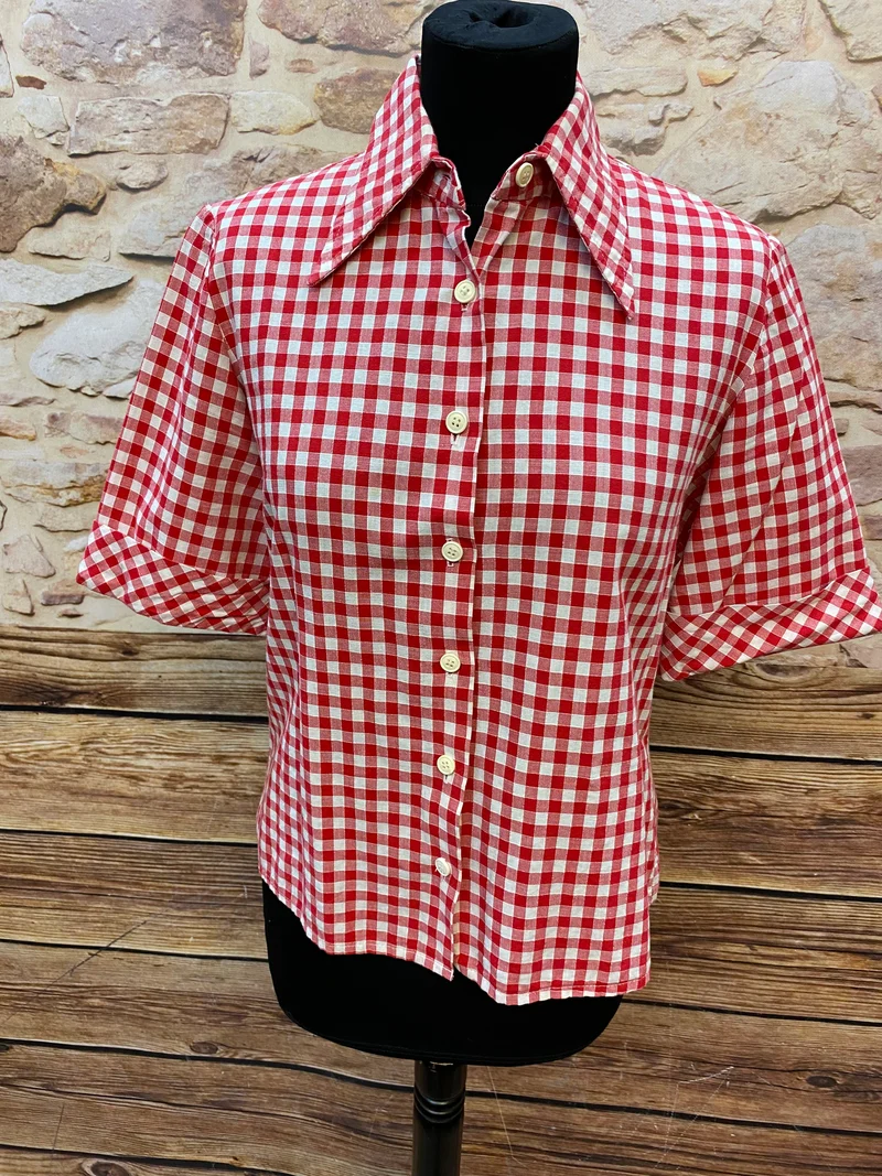 Vintage Trachtenbluse rot weiß kariert von Becker Gr. 38