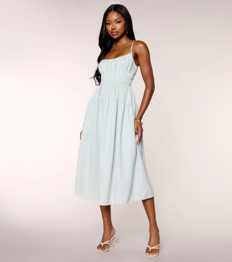 Effortless Plans Striped A-Line Midi Dress