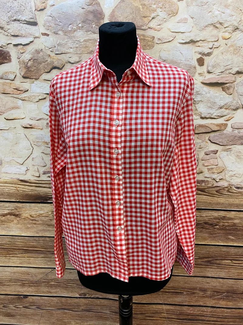 Vintage Trachtenbluse rot weiß kariert Gr. 42