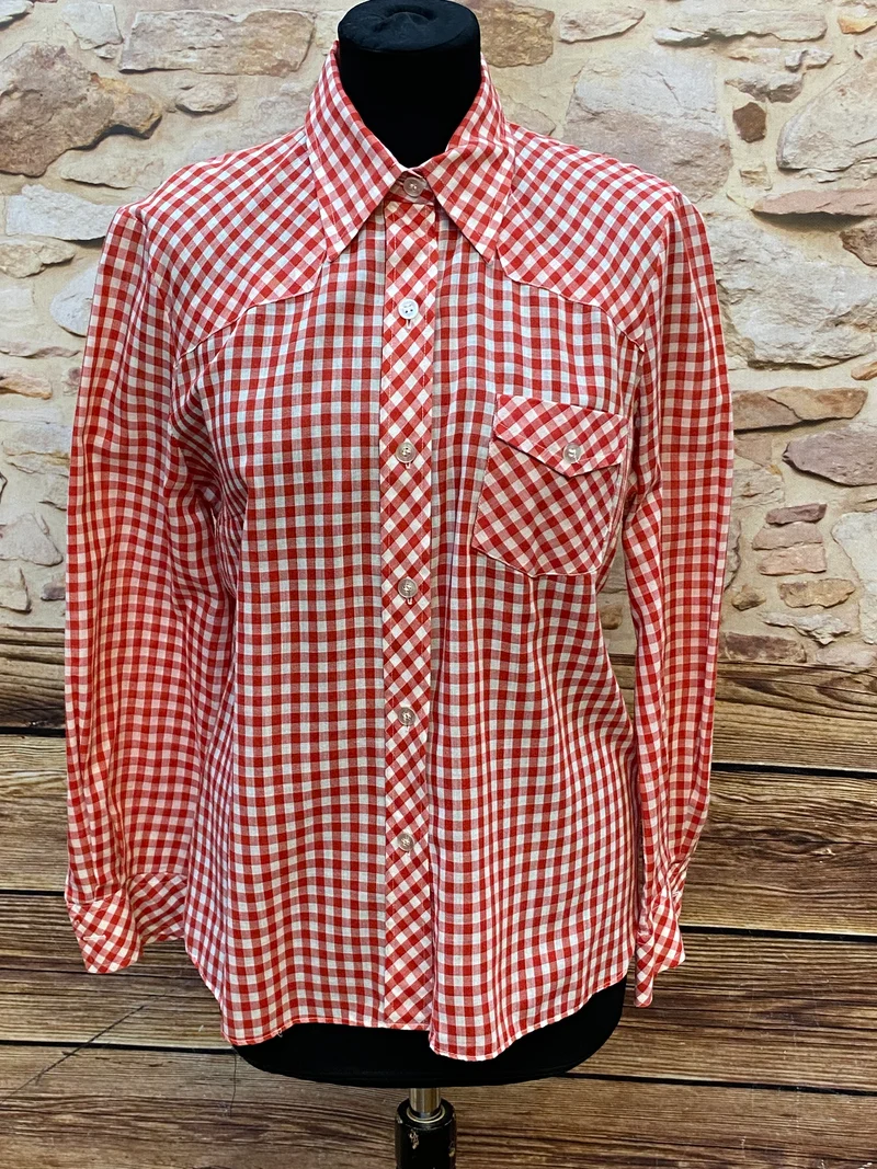 Vintage Trachtenbluse rot weiß kariert Gr. 44