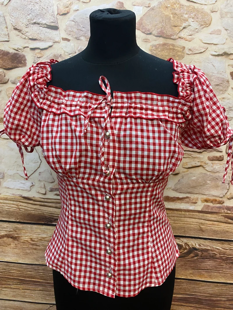 Bergweiss Trachtenbluse rot weiß kariert Gr. 32